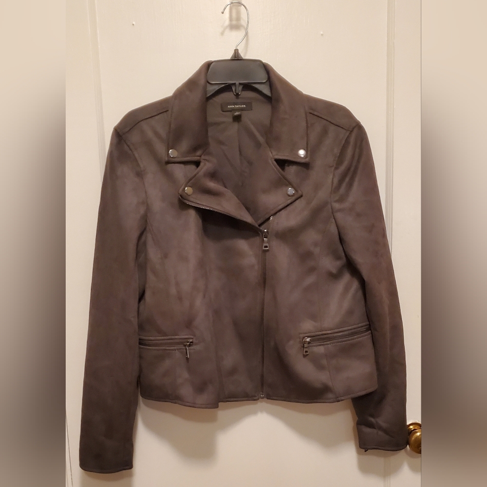 Ann Taylor Gray Faux Leather Jacket
